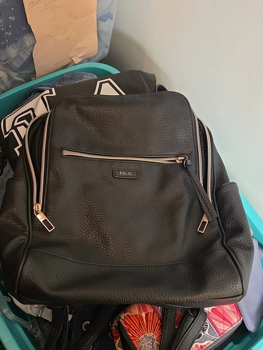 Relic Black Pebbled Faux-Leather Backpack with Gold Hardware